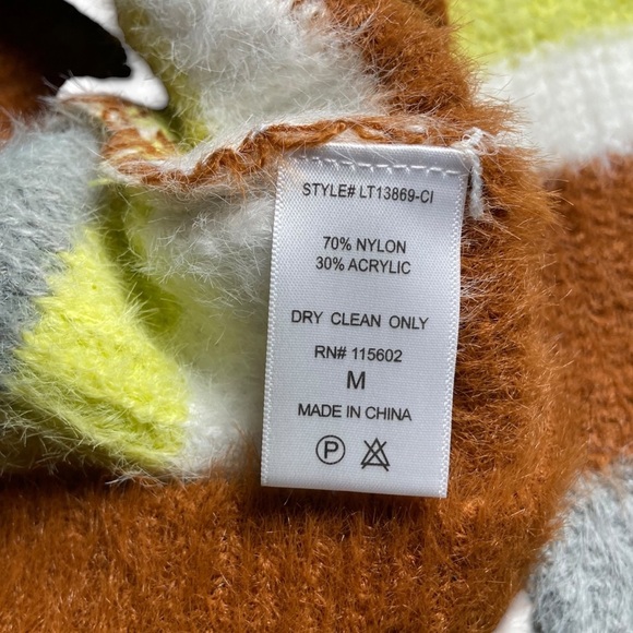 Striped Fuzzy Sweater‎ Medium Mock Neck Cropped Long Sleeve Cozy - Picture 5 of 6